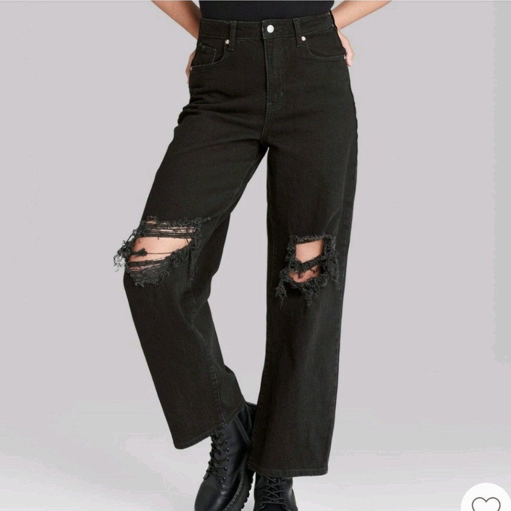 Wild Fable Black Distressed Wide Leg Jeans
